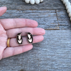 Adorable penguin laser cut stud earrings, laser engraved penguin studs