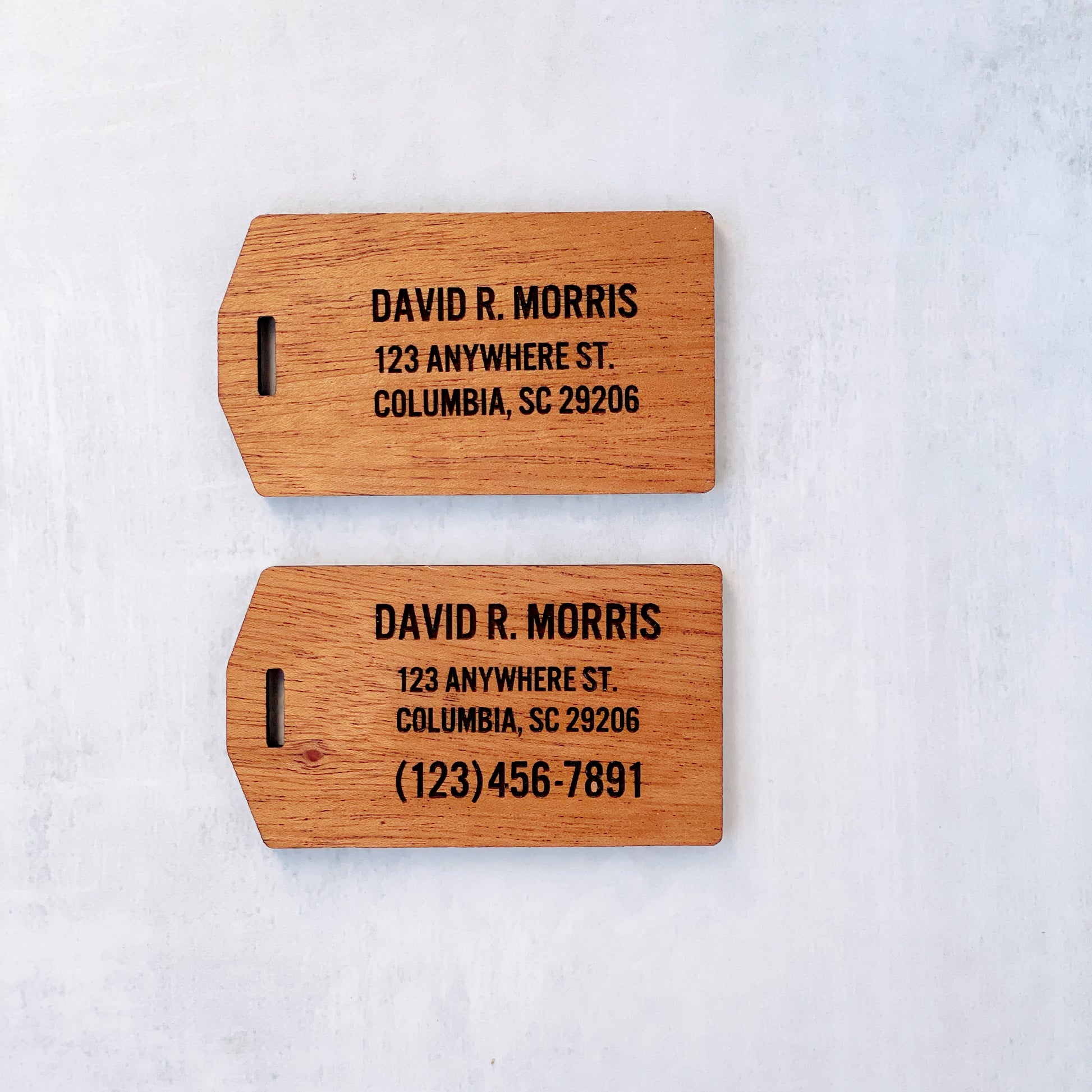 Engraving options for back of luggage tag