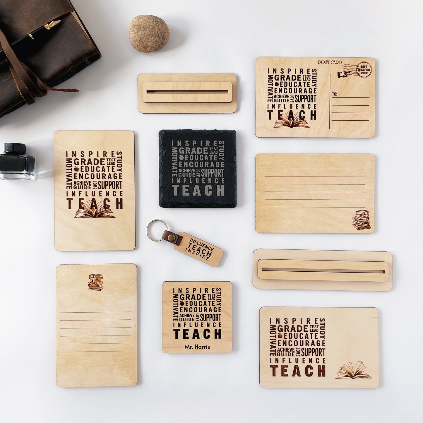Teach love inspire, Teacher appreciation wood cards, personalized teacher gift for male teachers full set
