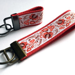 Ukranian, Hungarian, red floral, folk motif, Key fob, new driver, keychain, wristlet, key chain, flower key chain - Bloom And Anchor