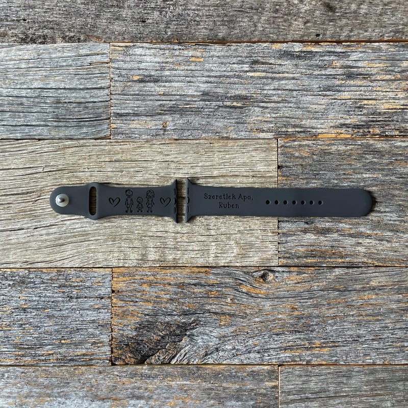 Custom engraved Apple Watch band with personalized stick figure family