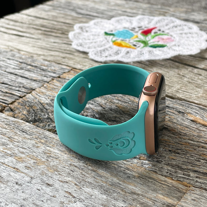 Custom engraved Apple Watch band with beautiful Hungarian folk design