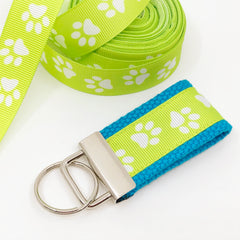 Paw prints key fob, dog parent gift, lime green key chain, gift for dog owners, Key fob, new driver, keychain, wristlet, pet parent gift, rescue pets - Bloom And Anchor