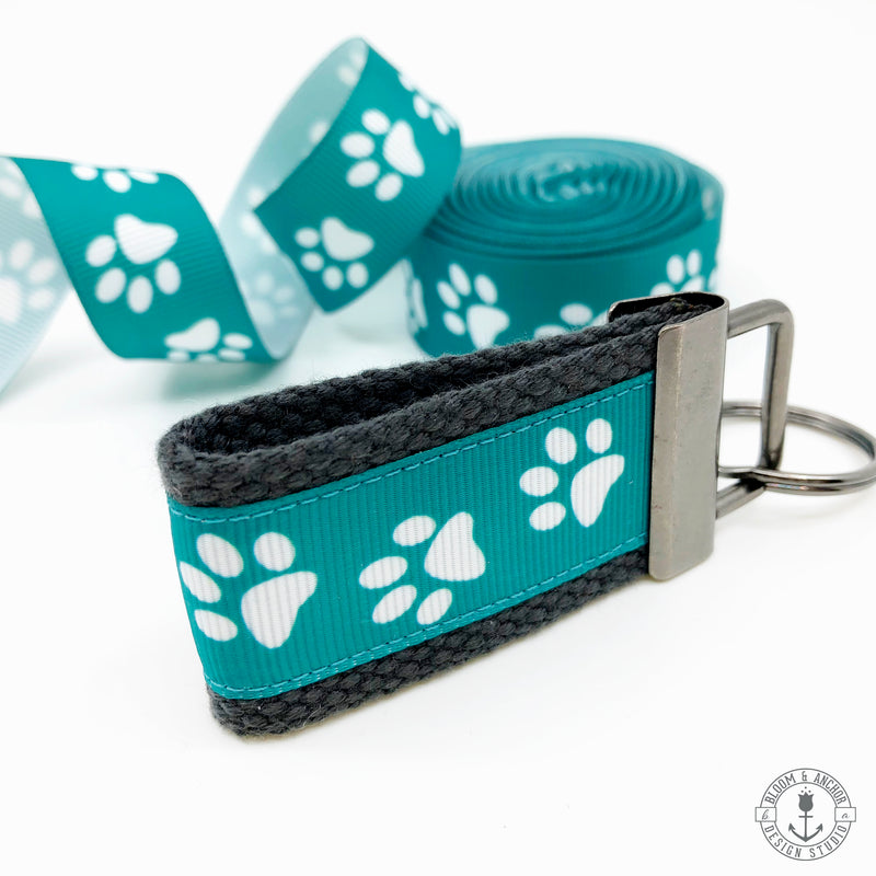 Paw prints key fob, teal, dog parent gift, key chain, Key fob for dog owners, new driver, keychain, wristlet, dog lovers gift, rescue pets - Bloom And Anchor