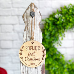 Baby's first Christmas engraved keepsake wooden ornament,