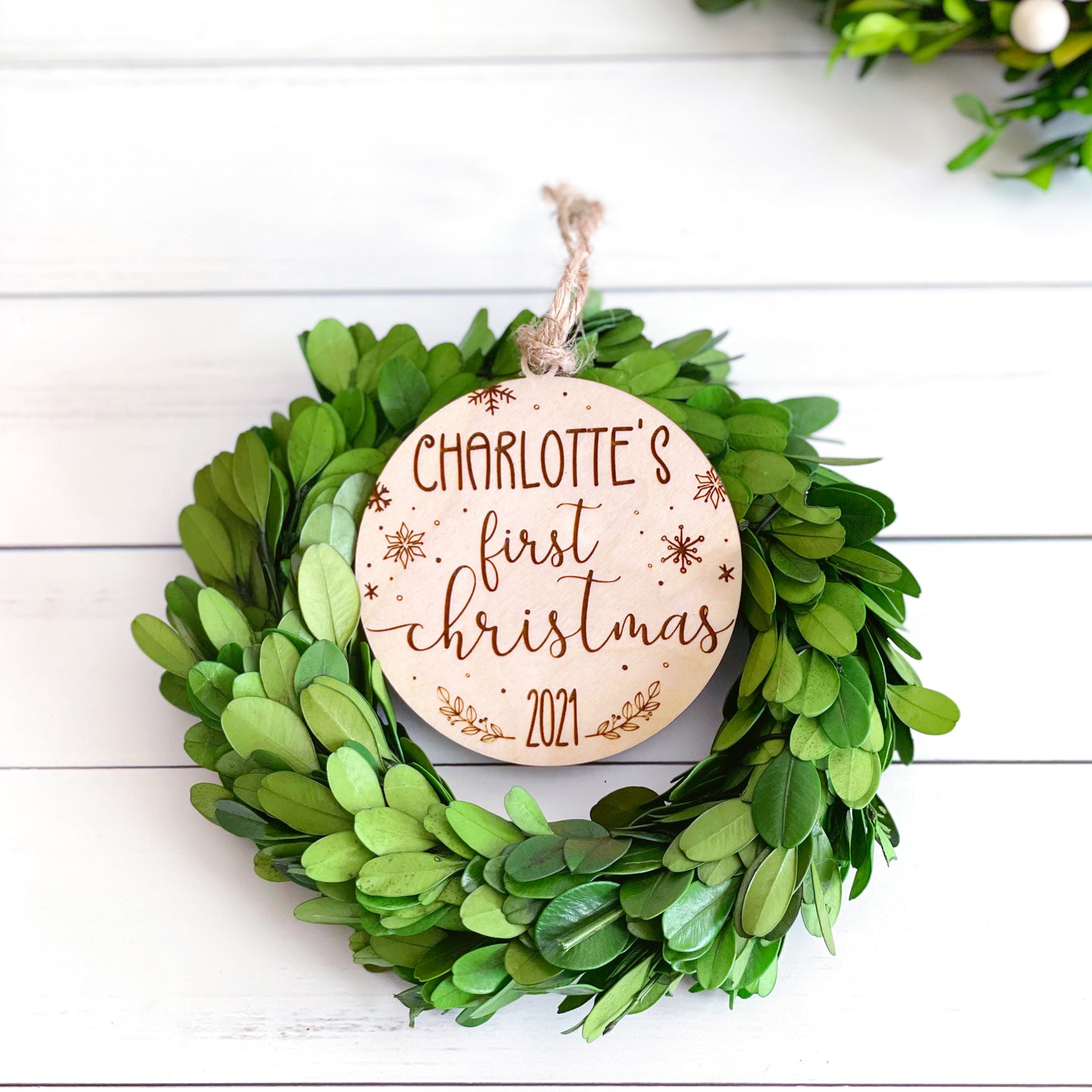 Baby's first Christmas engraved keepsake wooden ornament