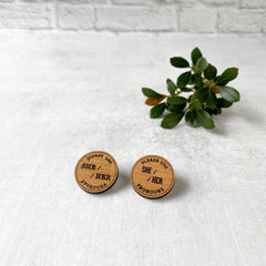 Engraved wood pin, Pronoun pin, She Her wood pin 