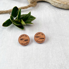 Engraved wood pins, Pronoun pins, They Them engraved wood pins