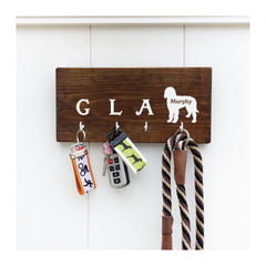 Personalized Family and Pet key / leash holder for wall with 4 hooks, wooden key rack, gift for pet parents, pet lovers gift - Bloom And Anchor