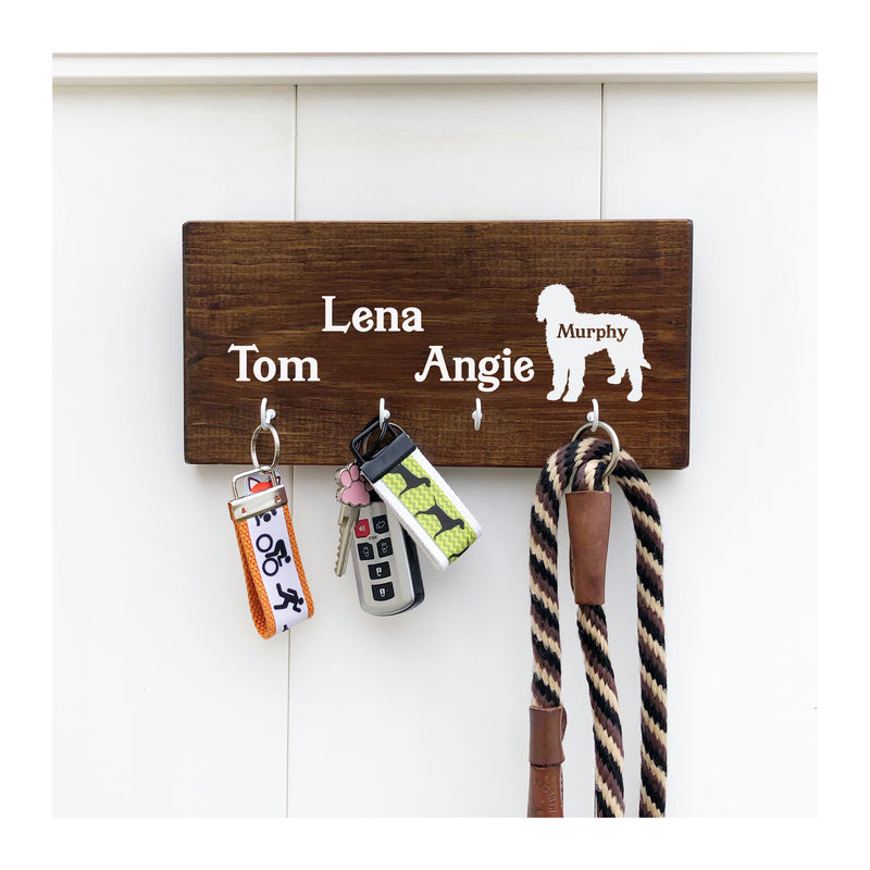 Personalized Family and Pet key / leash holder for wall with 4 hooks, wooden key rack, gift for pet parents, pet lovers gift - Bloom And Anchor