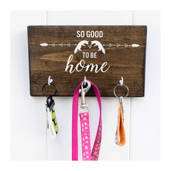 So good to be home key holder for wall, wooden key holder with 3 hooks, jumping foxes key holder, rustic key rack, farmhouse style - Bloom And Anchor