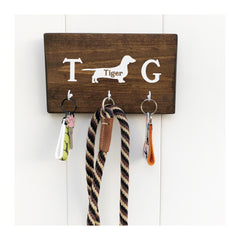 Personalized His Hers and Pets key / leash holder for wall with 3 hooks, wooden key rack, gift for pet parents, dog owner gift, new pet, pet lovers gift - Bloom And Anchor