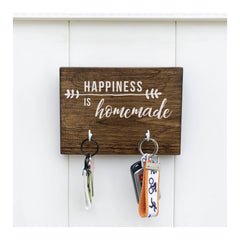 Personalized Happiness is homemade wooden wall sign with 2 hooks, anniversary, wedding, birthday, teacher gift, housewarming gift - Bloom And Anchor