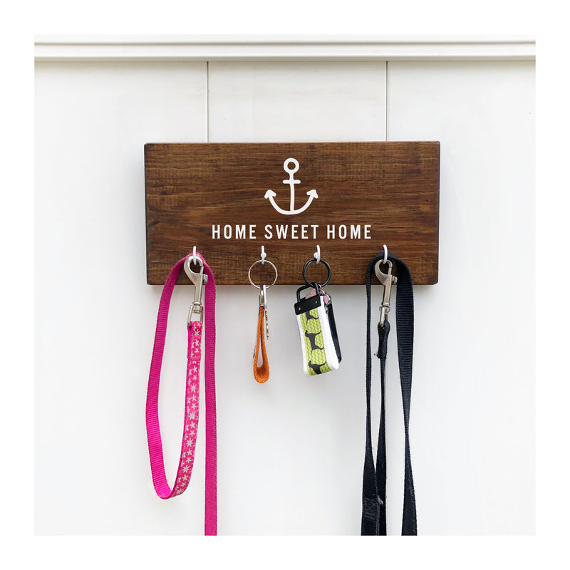 Home Sweet Home nautical key holder for wall with 4 hooks, wooden key holder, nautical wooden key rack - Bloom And Anchor