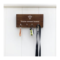 Home Sweet Home key holder for wall with 4 hooks, wooden key rack, key holder for families - Bloom And Anchor