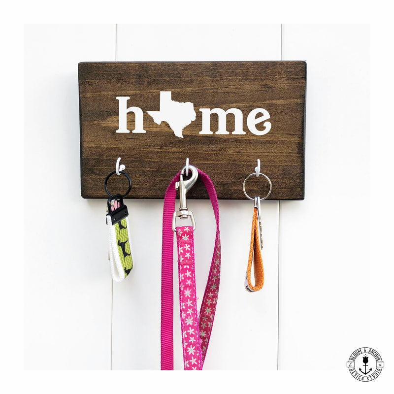 Copy of Personalized Home key holder for wall with 3 hooks, wooden key rack, key holder for families, any state, state outline, home with state outline key rack - Bloom And Anchor